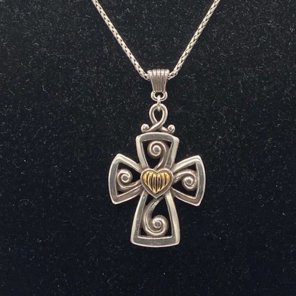 Elegant Silver and Gold Cross Pendant Necklace
